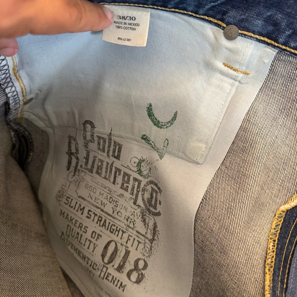 Polo Ralph Lauren 018 Slim Straight Mens 38x30 Jeans Medium Wash Starched Denim